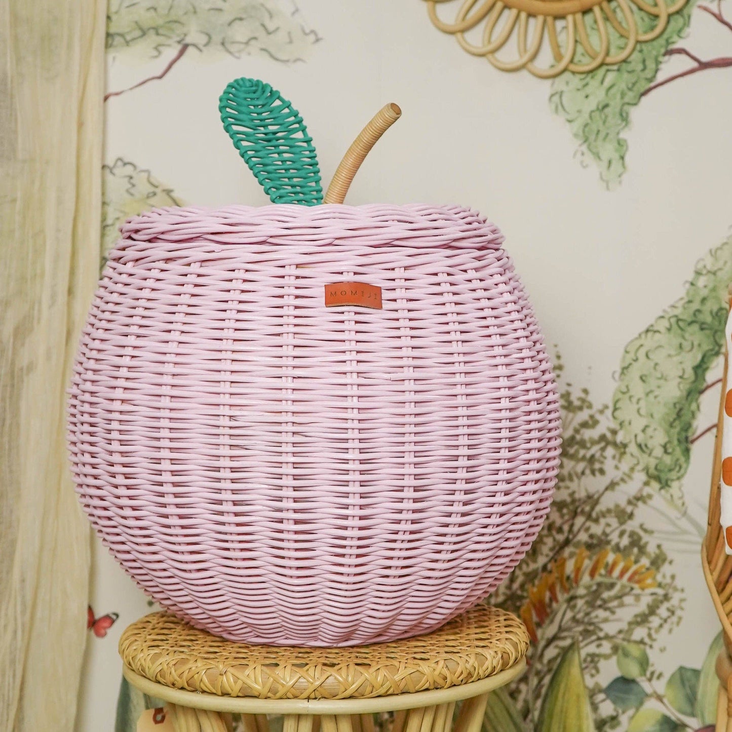 Handcrafted - Apple Storage Basket (Pink) - Rattan Wicker