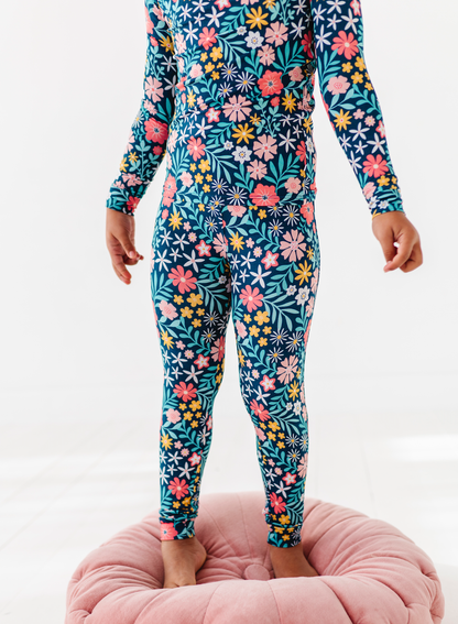 Kids Bamboo Pajamas -Fall Clothing- Navy Floral - Maren