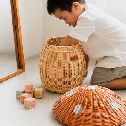 Handcrafted - Mushroom Basket - Rattan Wicker