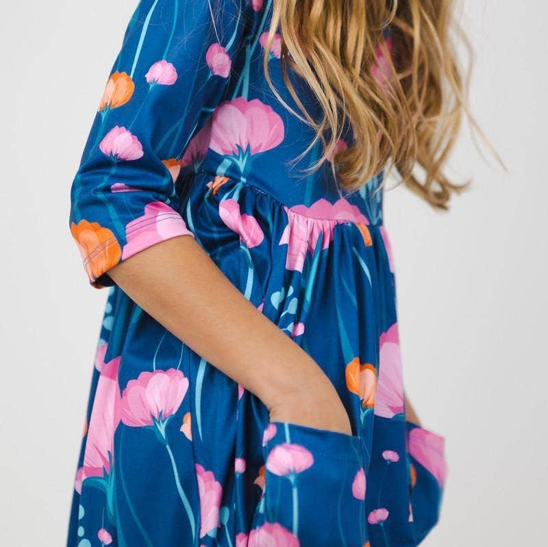 Poppies 3/4 Sleeve Pocket Twirl Dress