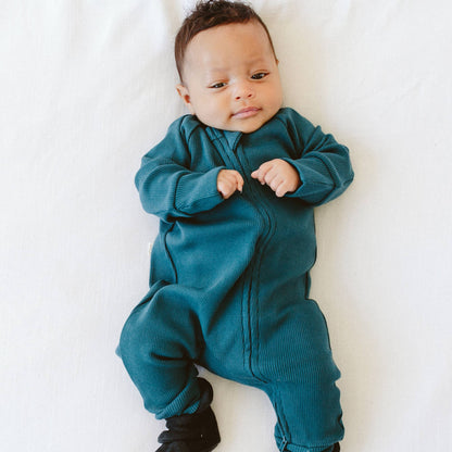 Baby L/S Rib Knit Zipper One-Piece - Hudson