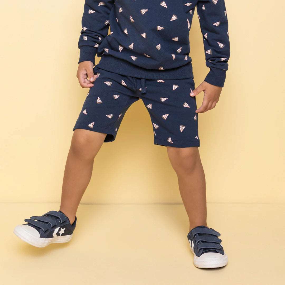 Pizza Print on Navy Terry Children's Shorts