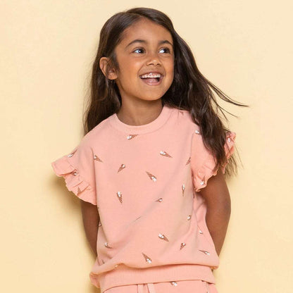 Ice Cream Cone Print on Papaya Ground Terry Children's Top
