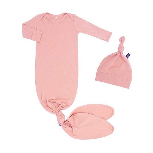 Rose Bamboo Knotted Newborn Gown + Hat Set