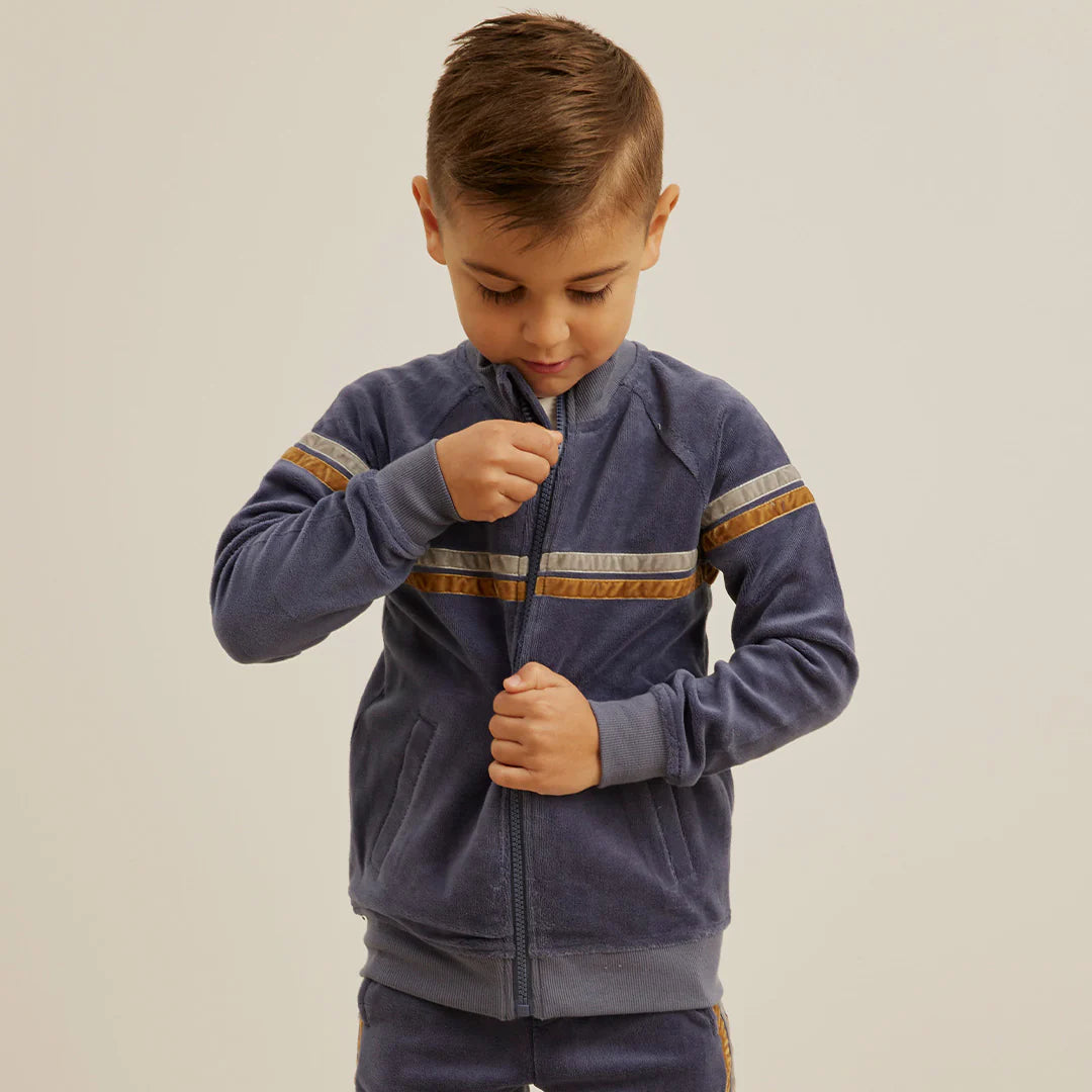 Retro Stripe on Miles Blue Velour Track Jacket
