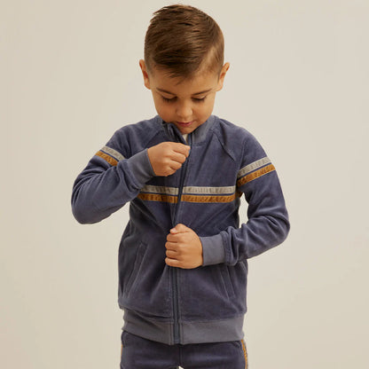 Retro Stripe on Miles Blue Velour Track Jacket