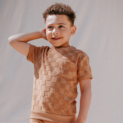 Embossed Checkerboard Rosewood Children's Terry Cloth Top
