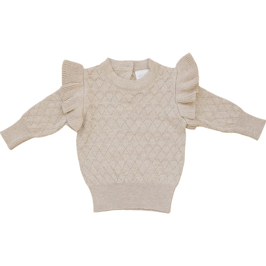 Oatmeal Knit Ruffle Sweater