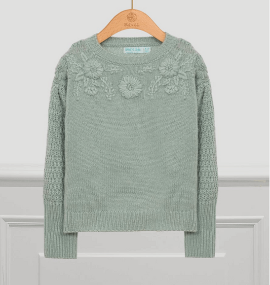 Floral Embroidered Sweater Jade