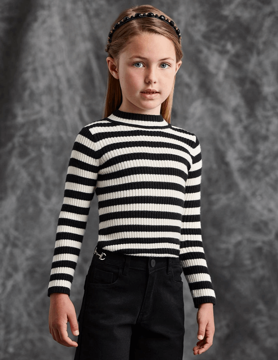 Tricot Striped Turtleneck Sweater
