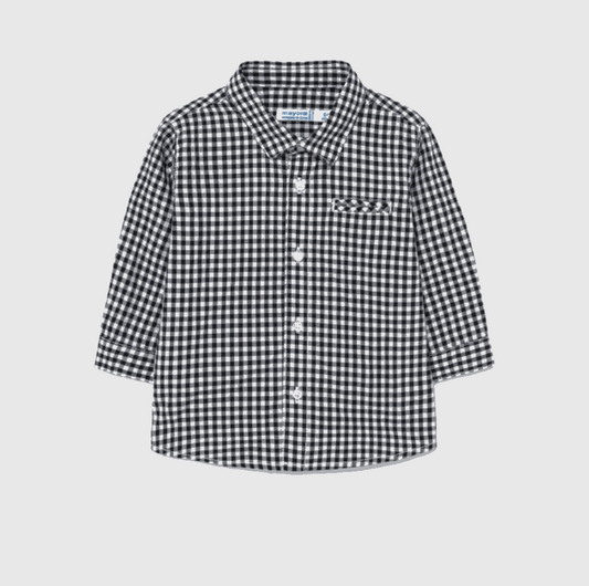 a black and white plaid shirt
