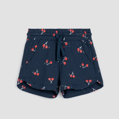 Cherry Print on Navy Terry Girl Shorts