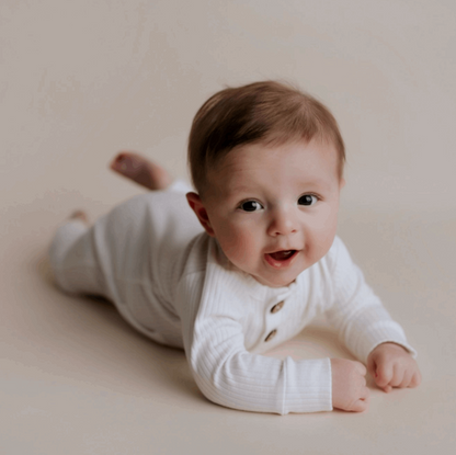 Baby Ribbed Playsuit with Pockets - White