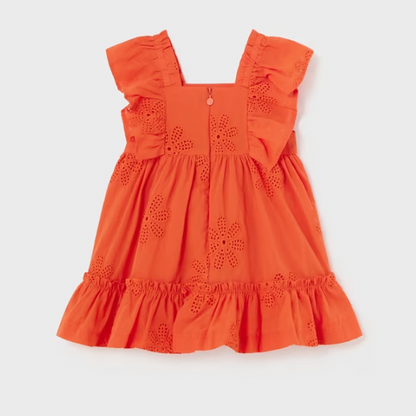 Embroidered Ruffle Dress in Poppy