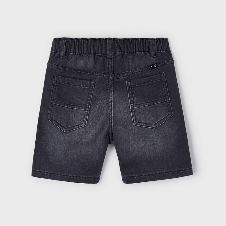 Gray Denim Shorts with Drawstring