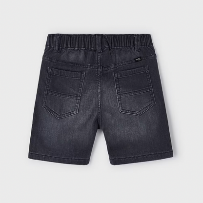 Gray Denim Shorts with Drawstring