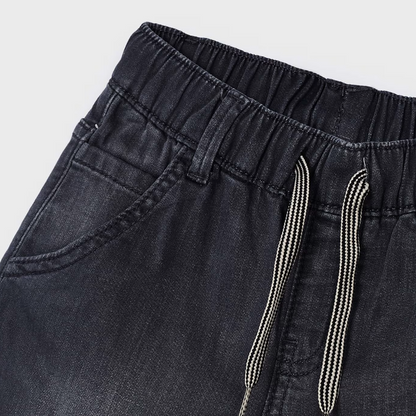 Gray Denim Shorts with Drawstring