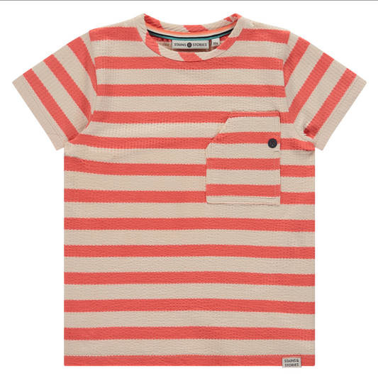 Grapefruit Stripe T-shirt with Pocket