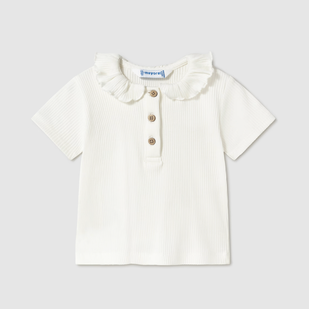 Ruffle Collar Ribbed Baby Tee