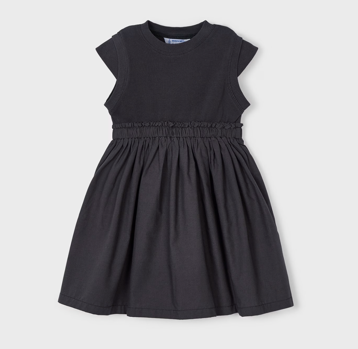 Ribbed Combined Dress in Charcoal