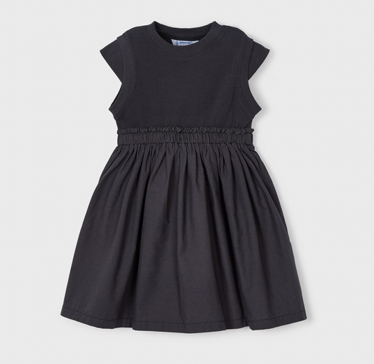 Ribbed Combined Dress in Charcoal