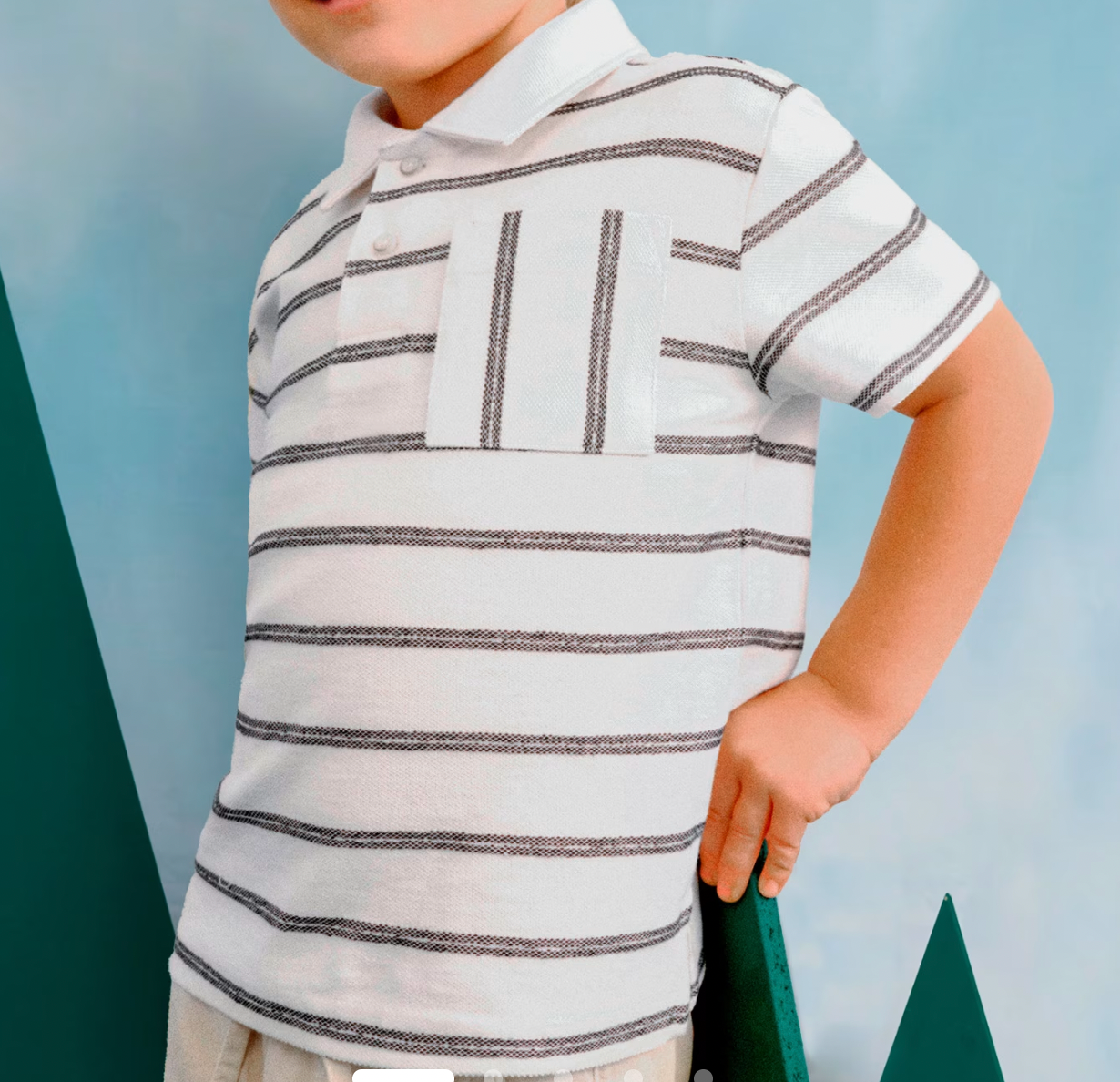 Striped Polo Shirt with Pocket for Children