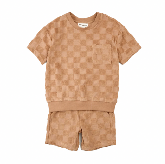 Checkered Terrycloth Short Sleeve Top and Shorts