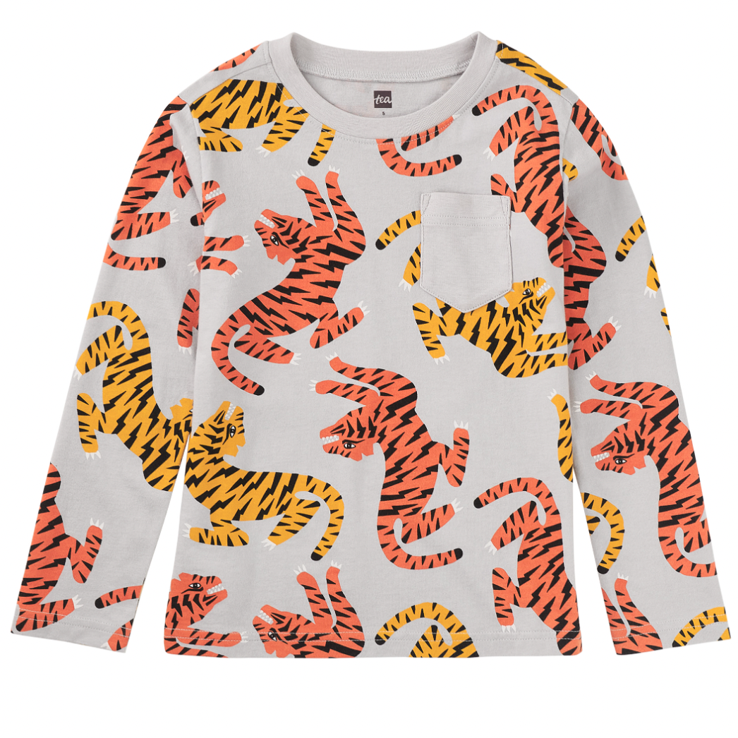 Long Sleeve Pocket Tee - Lightning Tiger