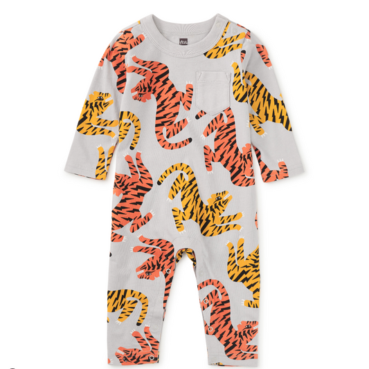 Long Sleeve Pocket Baby Romper - Lightning Tiger