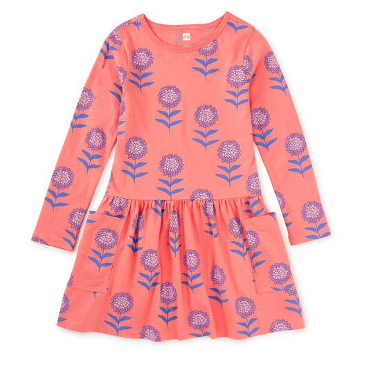 Long Sleeve Pocket Dress - Dahlias
