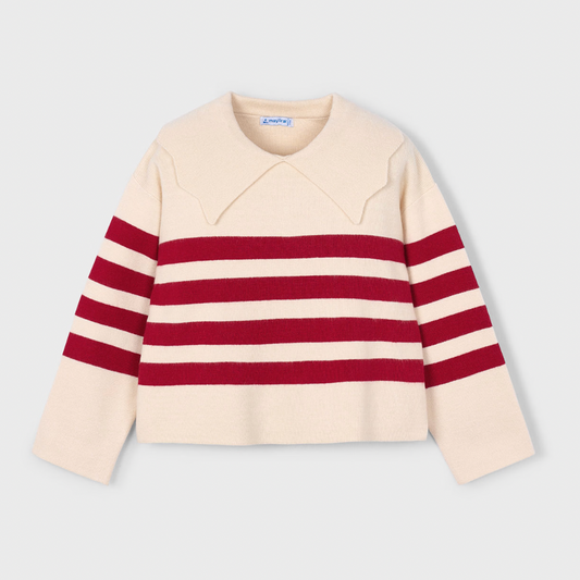 Girls Striped Sweater with Collar