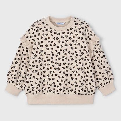Leopard Print Sweatshirt with Ruffle Shoulder