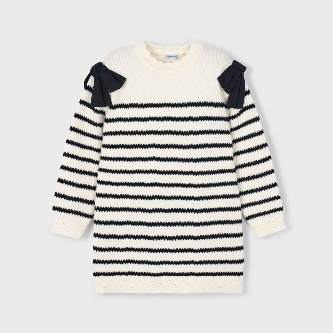 Striped Sweater Dress with Bow Details