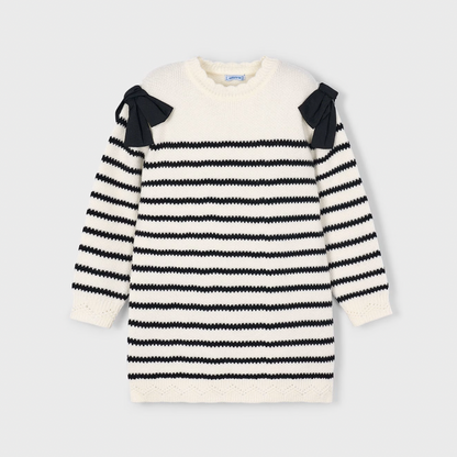 Striped Sweater Dress with Bow Details
