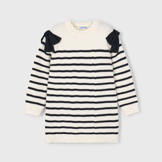 Striped Sweater Dress with Bow Details