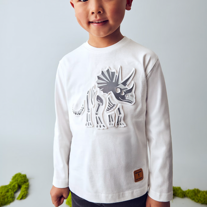 Dinosaur Embossed Long Sleeve Tee