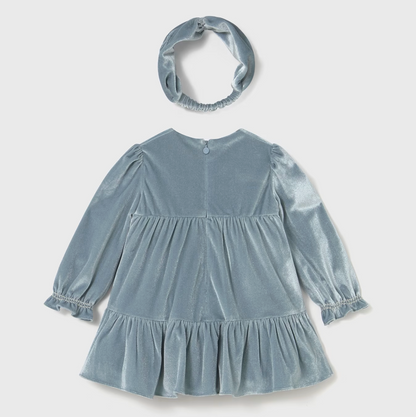 Blue Velvet Dress with Headband