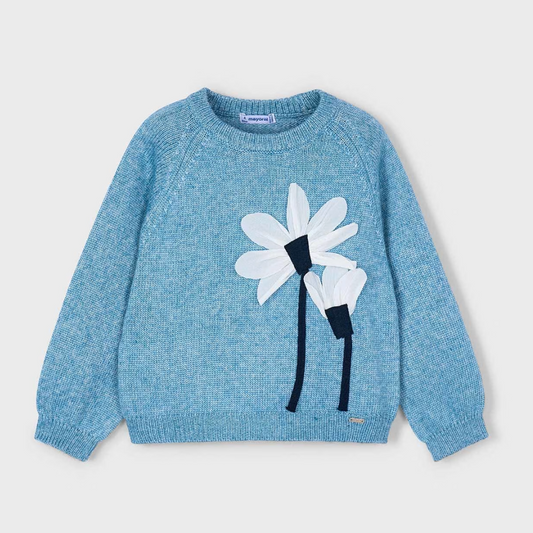 Blue Flower Applique Sweater