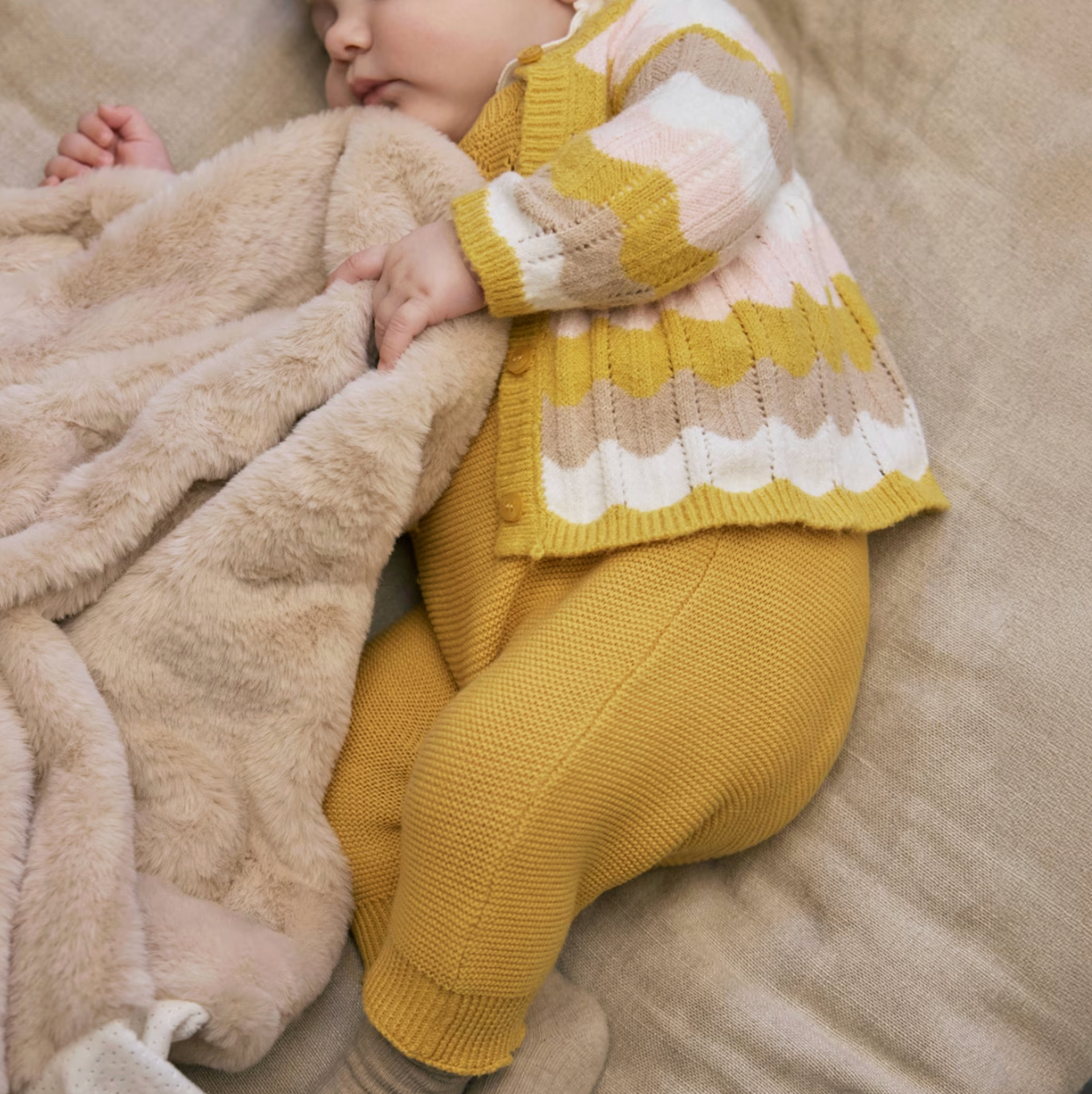 Scalloped Knit Dungaree and Cardigan Set