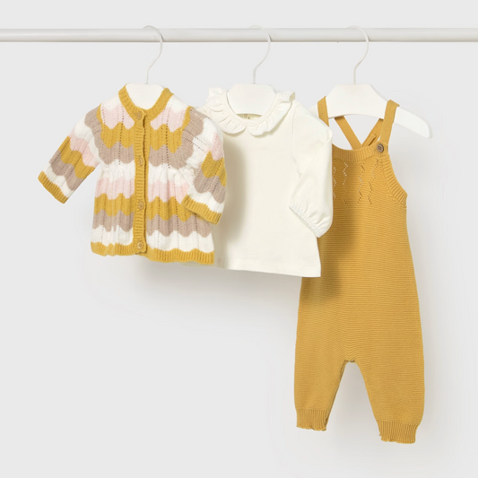 Scalloped Knit Dungaree and Cardigan Set