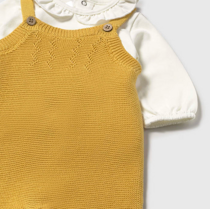 Scalloped Knit Dungaree and Cardigan Set