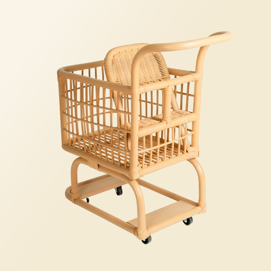 Handcrafted - Kids Shopping Cart - Rattan Wicker