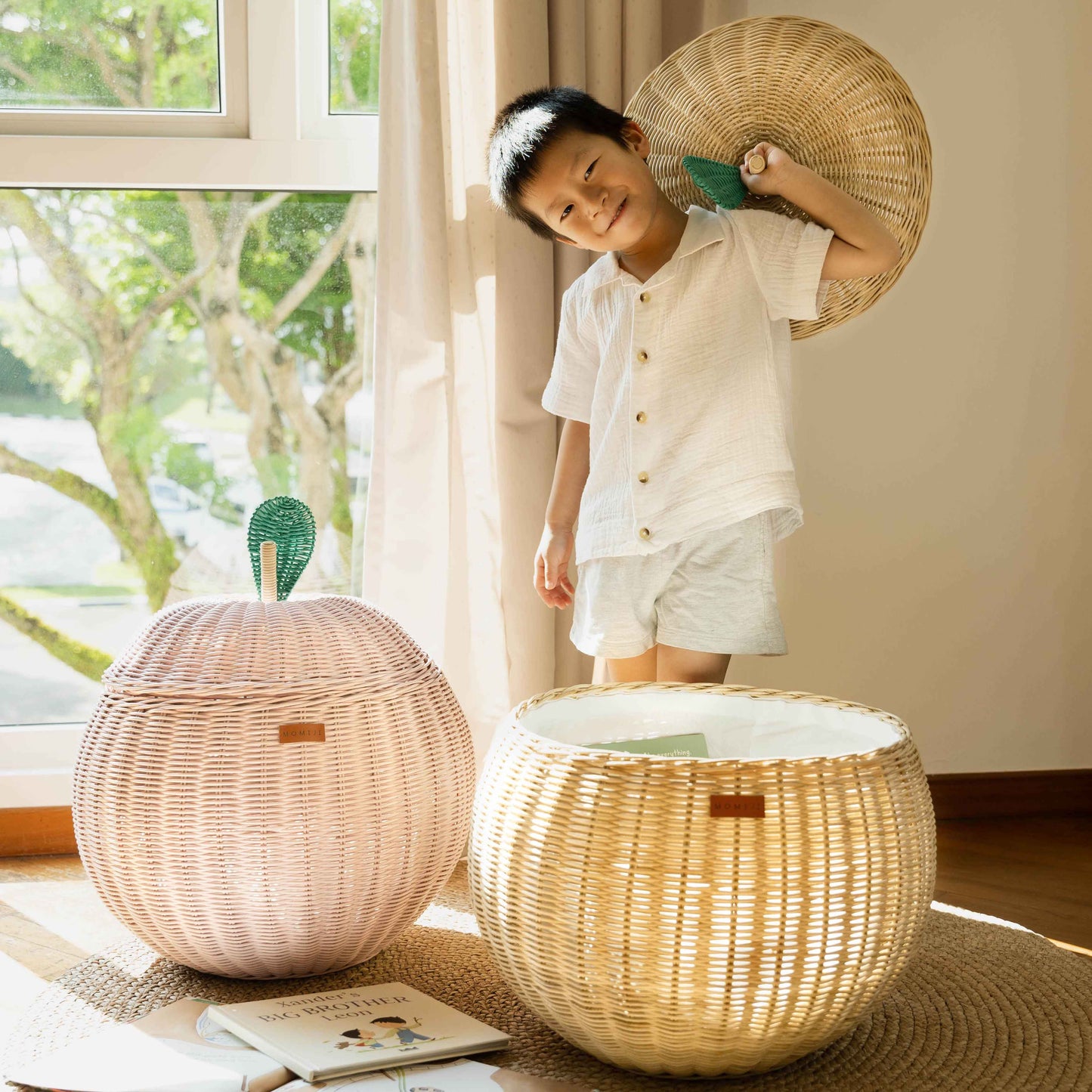 Handcrafted - Apple Storage Basket (Pink) - Rattan Wicker