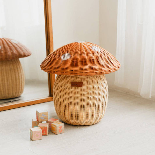 Handcrafted - Mushroom Basket - Rattan Wicker