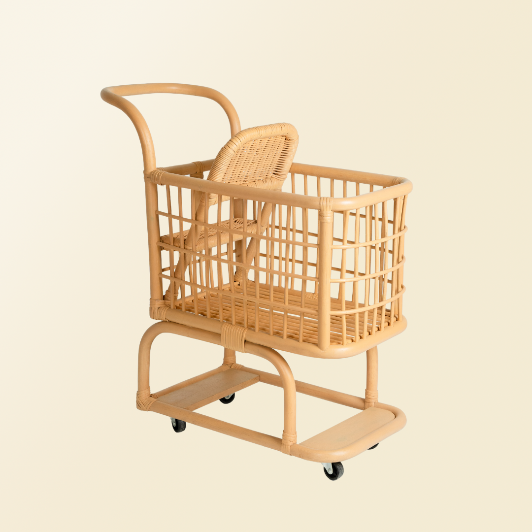 Handcrafted - Kids Shopping Cart - Rattan Wicker
