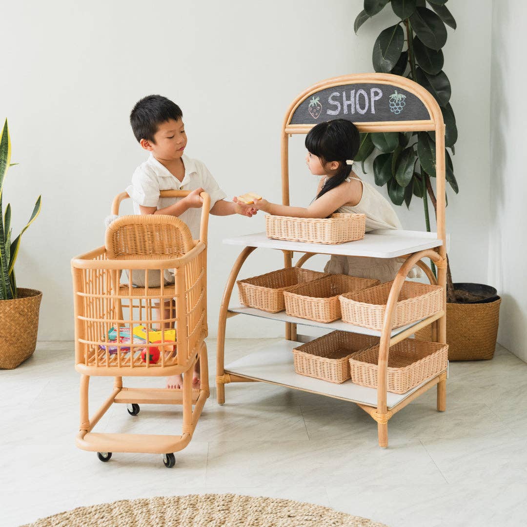 Handcrafted - Kids Shopping Cart - Rattan Wicker