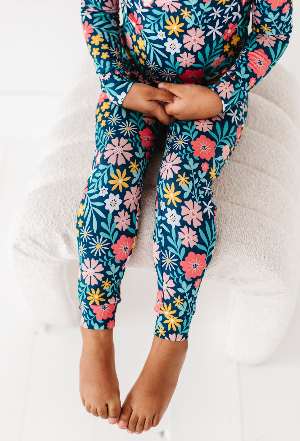 Kids Bamboo Pajamas -Fall Clothing- Navy Floral - Maren