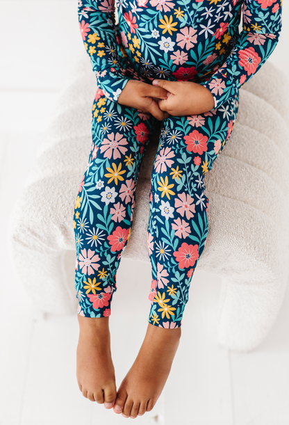 Kids Bamboo Pajamas -Fall Clothing- Navy Floral - Maren
