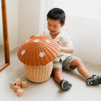 Handcrafted - Mushroom Basket - Rattan Wicker