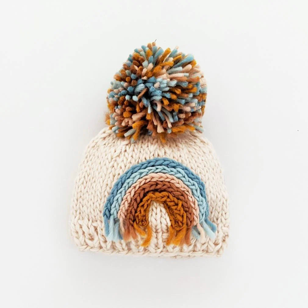 Teal Rainbow Knit Beanie Hat